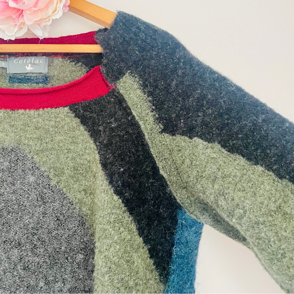 Cotelac Patchwork Pullover Sweater Wool Mohair Bl… - image 3